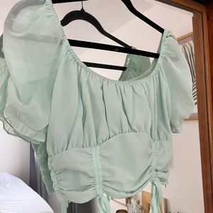 Mint green sheer poofy blouse